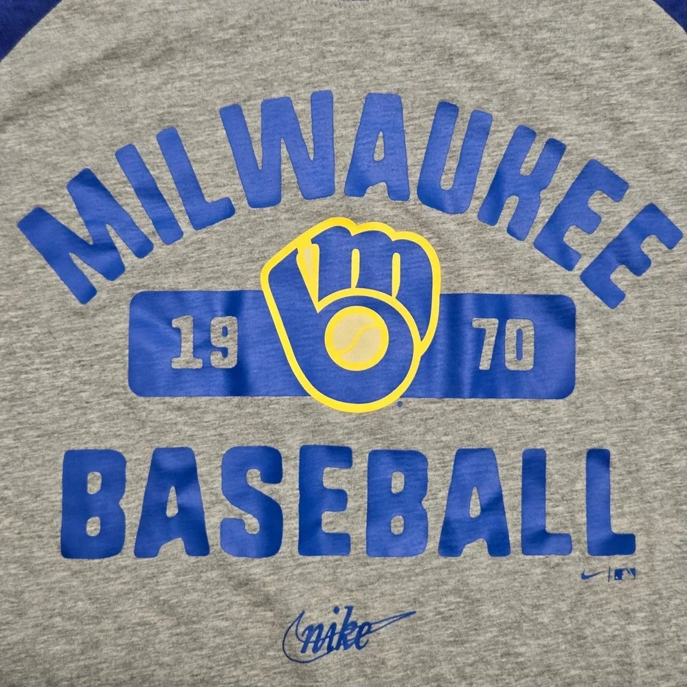 Nike Milwaukee Brewers Cooperstown Collection Raglan 3/4 Sleeve Shirt Mens XL